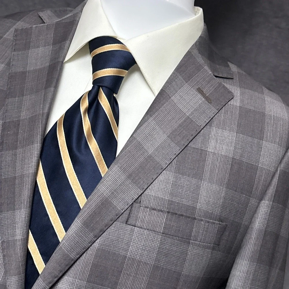 Carducci Sport Coat 38S Slim Fit Gray Plaid Wool Reda Italian 150s Blazer Jacket